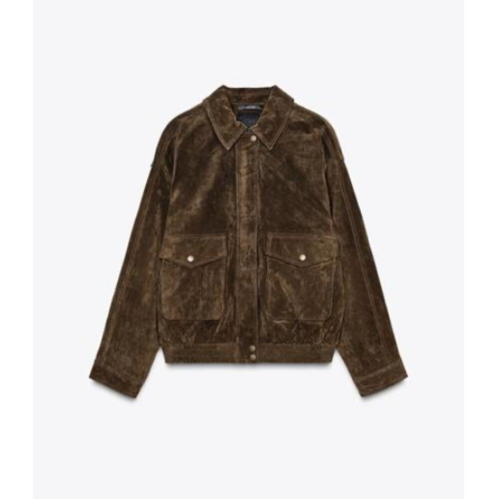 Zara Dark Brown Suede Bomber Jacket